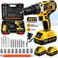 Parafusadeira Furadeira 48V 2 Baterias Com Maleta e Acessorios 24 peças