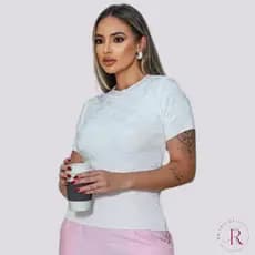 BLUSA FEMININA CAMISETA TRICÔ TRAMA TRABALHADA MODAL