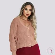 Casaco Feminino Tricô Confortável Elegante Manga Longa Botões Tendência Outono Inverno