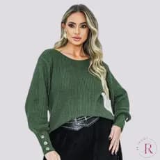 Blusa de Tricot Feminino Oversized Ampla Manga Longa Inverno Básica Blusão Frio Tricô