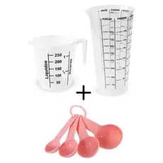 Kit Prático 4 Colheres Medidoras Culinária + Copo Medidor Dosador 500 ml + Jarra Medidora 250 ml Cozinha Confeitaria