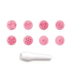 Kit Carimbos Essenciais para Confeitaria | 8 Desenhos + Cabo | Marcações 8mm | Rosa Bebê