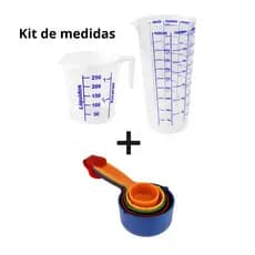 Kit Prático Medição Culinária Copo Medidor Dosador 500 ml + Jarra Medidora 250 ml + Kit de 5 Colheres Medidoras