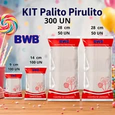 Kit Palito Pirulito BWB Transparente PET 300 Unidades 9cm 14cm 28cm Cake Pop Doces Chocolate Topo de Bolo Confeitaria