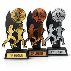 Kit 3 Troféus Personalizados em Acrílico MDF Corrida Masculino Feminino Unissex