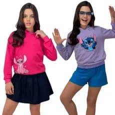 Casaco Infantil feminino Stitch Com Capuz Moletinho De Frio