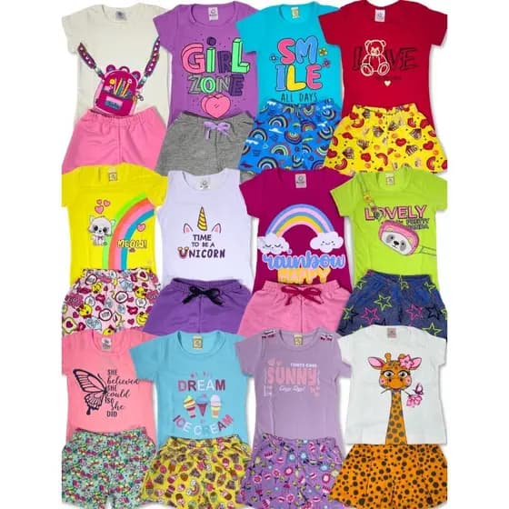 Kit Verão Infantil Feminino – 10 Peças Tamanho 01 ao 14 Anos