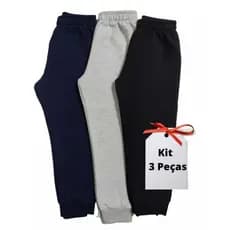 Kit 3 un. Calça Moletom Infantil Apeluciada com Punho tamanho masculino infantil 1 ao 14