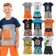 KIT C/10 Peças Camiseta + Shorts Verão 5 Conjuntos Infantil Menino Tamanho 1 ao 14