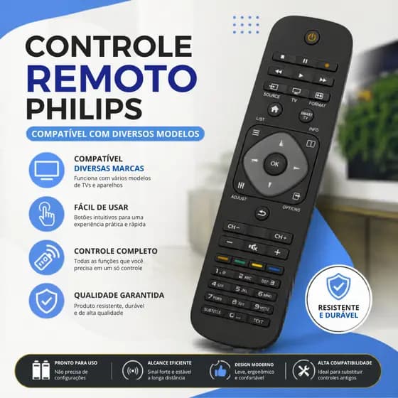 Controle TV Philips Universal Compatível LCD LED Smart TV