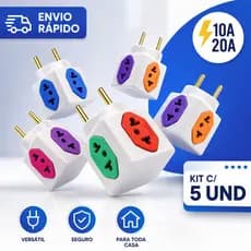 Adaptador de Tomada Benjamim Cubo 10A/20A 4 Tomadas Coloridas