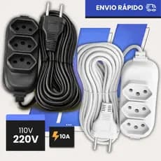 Extensão Elétrica 3 Tomadas 10A Bivolt 2m / 3m / 5m / 10m Resistente Alta Qualidade