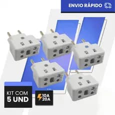 Adaptador de Tomada 1, 3, 5, 10 Benjamim 10A/20A Pino Maciço Modelo Bob Resistente