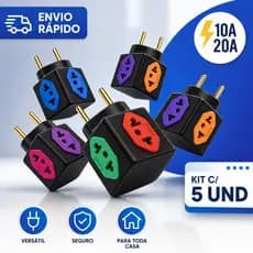 Adaptador de Tomada Benjamim Cubo 4 Tomadas Pino Maciço Resistente 10A/20A