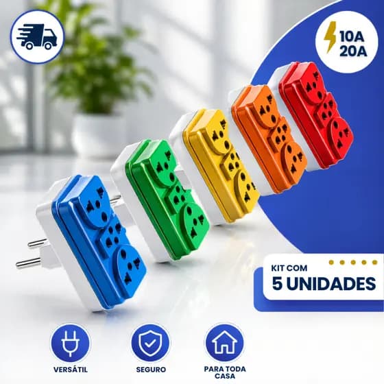 Benjamim Adaptador T Universal Colorido - Aceita Pinos de 10A e 20A