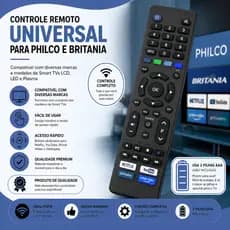 Controle Remoto Compatível TV Philco e Britânia Acesso Rápido Netflix YouTube Prime