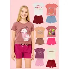 KIT CONJUNTO MENINA LOOK VERÃO INFANTIL E JUVENIL LEVE CONFORTÁVEL LIFE STYLE