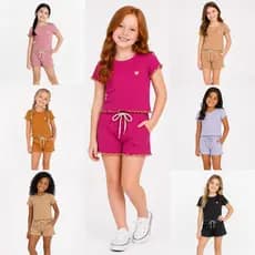 KIT LOOK CONJUNTO VERÃO MENINA INFANTIL/JUVENIL CANELADO COM DETALHE DOURADO