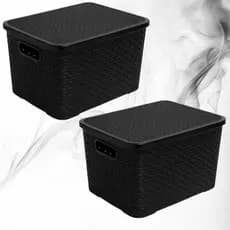 Kit Com 2 Cesto Caixa Organizadora Rattan Com Tampa 7 Litros