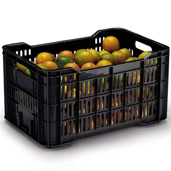 Caixas Vazadas Preta Plásticas Empilháveis Ideal para Hortifruti e Compras