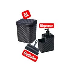 Kit Lixeira para Pia 5 Litros + Porta Detergente e Sabão + Rodinho de Pia