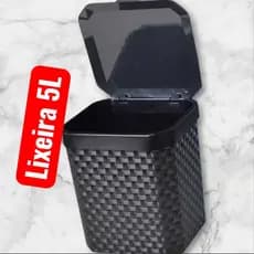 Lixeira Cesto Rattan 5 Litros Preta C Tampa Cozinha Banheiro Lixeira Pia