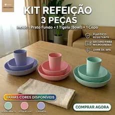 Kit infantil prato copo tigela em plástico atóxico vai ao microondas - Kit com 3 peças prato criança