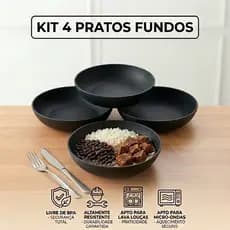 Conjunto 4 pratos fundo polipropileno livre de BPA - kit 4 pratos plásticos pode ir ao microondas
