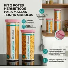 Kit pote hermético Pote espaguete e massas  -1500ml e 2000ml - Kit 2 potes porta mantimentos