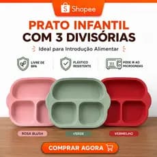 Prato infantil com 3 divisórias introdução alimentar Livre de BPA