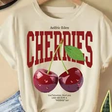 Camiseta Feminina Lançamento Estampada  Cherries100% algodão Soltinha Larga