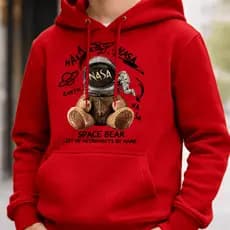 Moletom Canguru Infantil Space Bear Urso Astronauta Divertido Casaco Confortável Casual Despojado