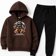 Conjunto Moletom Agasalho Infantil Blusa de Frio Canguru Algodão Casaco Flanelado Astronauta Ursinho