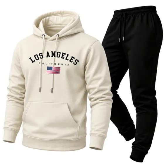 Conjunto Adulto Unissex PREMIUM Moleton Estampado LOS ANGELES Calça e Blusa Com Capuz Bolso Canguru