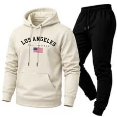 Conjunto Adulto Unissex PREMIUM Moleton Estampado LOS ANGELES Calça e Blusa Com Capuz Bolso Canguru