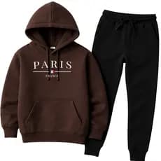 Conjunto Moletom Infantil masculino Paris Blusa de Frio Canguru e Calça Flaneladas