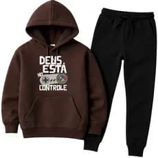 Conjunto Infantil Kit Calça + Moletom Canguru Flanelado Deus Está No Controle Blusa Quentinha Casual