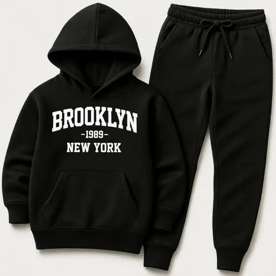 Conjunto Moletom Infantil PREMIUM estampado Brooklyn Blusa de Frio Canguru e Calça Flanelados
