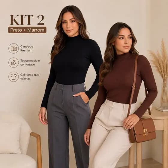 Kit 2 Blusas Feminina Cacharrel Frio Inverno Gola Alta Confortável Casual Promoção Envio Rápido