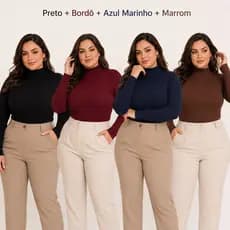 Kit 4 3 2 Blusas Femininas Cacharrel Gola Alta Segunda Pele Manga Longa Inverno Confortável