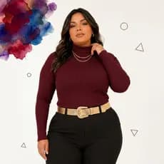 Blusa Plus Size Feminina Gola Alta Cacharrel Básica Confortável Envio Rápido
