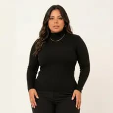 Blusa Feminina Plus Size Gola Alta Cacharrel Canelada Super Leve Confortável Casual Segunda pele