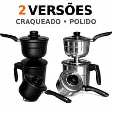 Cuscuzeira 2 Cumbucas Panela de Cuscuz Alumínio Reforçado a Vapor Nordestina Craqueado ou Polido Peito de Moça