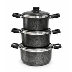 Kit 3 Caçarolas Craqueado Premium com Tampa | Alumínio Reforçado Fácil de Limpar | Panelas Nº 14, 16 e 18 cm