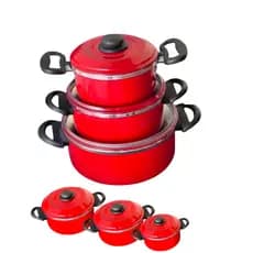 Kit 3 Caçarolas Vermelho em Alumínio Reforçado com Tampa | Panelas Leves, Duráveis e Fáceis de Limpar | Nº 14, 16 e 18