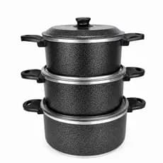 Jogo 3 Caçarolas Alumínio Reforçado Preto Craqueado Premium com Tampa Kit N16, N18 e N20 Durável e Fácil de Limpar