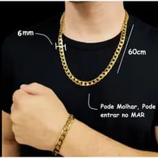 CONJUNTO CORRENTE E PULSEIRA DOURADA EM AÇO INOXIDÁVEL  60cm x 6mm CONJUNTO CORRENTE E PULSEIRA DOUR