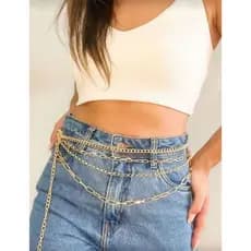 Cinto Corrente 3 Em 1 Moda Feminina Tik Tok Cinto Feminino Em 3 Camadas Estiloso Prata E Dourado