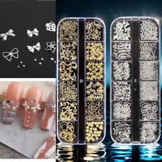 DIY Moon star Gold Nail Art Decoration Mixed Shaped Metal Hollow Rivets Shiny Sequin Rhinestone Manicure