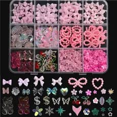 Manicura requintada. Incluir Ursos Kawaii, Acessórios de Liga Metálica, Cerejas, Borboletas,Laços Rosa,Flores e Strass
